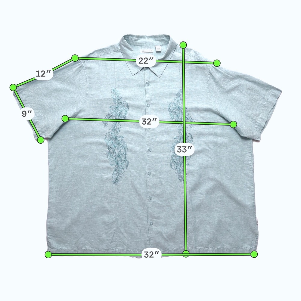Cubavera Button Up Shirt Mens 4XLT Aqua Blue Linen Blend Embroidered Big Tall - Picture 10 of 15